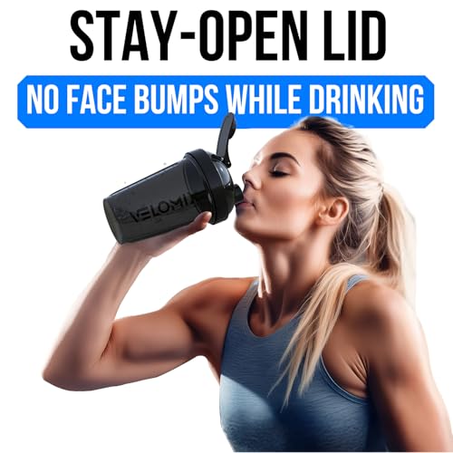 VELOMIX 2 Pack 20oz Protein Shaker Bottle for Protein Mixes, Purple/Black - color: A9) Purple / Black