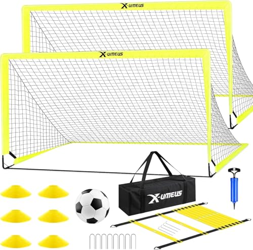 X-UMEUS Agility Ladder Speed Training Equipment Set, Kids Soccer Goals for Backyard Set of 2, 6x4 ft, Soccer Goal Training Equipment for Kids Youth