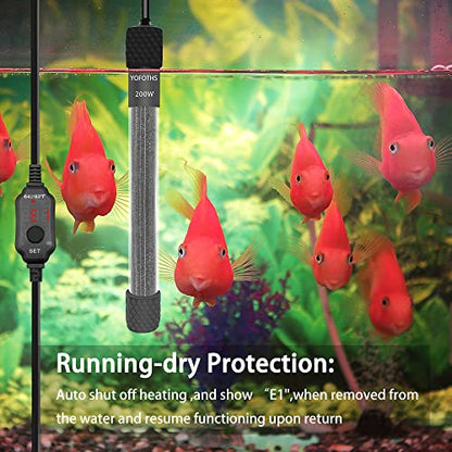 Adjustable Mini Aquarium Heater 20-40 Gallons Submersible Small Fish Tank Heater 200W Digital Display Thermostat External Temperature Controller (200W) - size: 200W