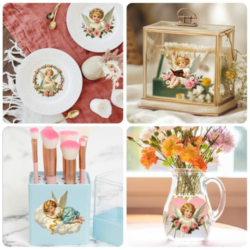 Peacoblue 18 Sheets Rub on Transfers for Crafts, Angel 3.6"x3.9" UV DTF Cup Wraps Waterproof Rub on Cold Transfers Stickers for Wood Glass Metal Cup Tumblers Mirrors Mugs Home Decor - style: Angel