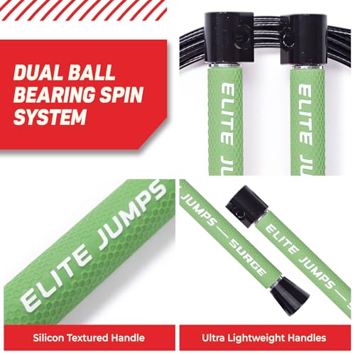 Elite Jumps Surge 3.0 Speed Jump Rope, Double Unders - color: Neon Green, size: Surge 4.0