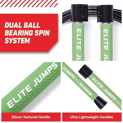 Elite Jumps Surge 3.0 Speed Jump Rope, Double Unders - color: Neon Green, size: Surge 4.0