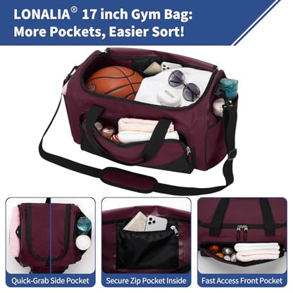 30L Gym Sport Duffle Bag, 17 inch, Maroon - color: Maroon