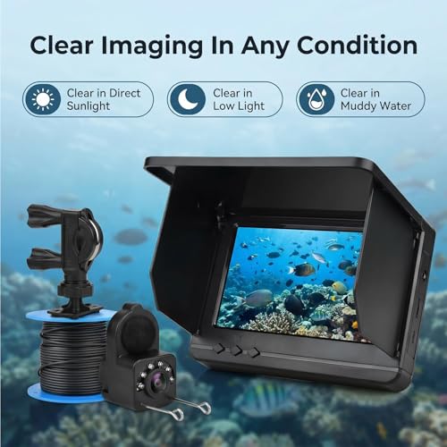 Underwater Fishing Camera with Infrared Night Vision, 8000mAh Battery, IP67 Waterproof Portable Fish Finder for Ice Fishing, Kayak, Boat, River & Lake