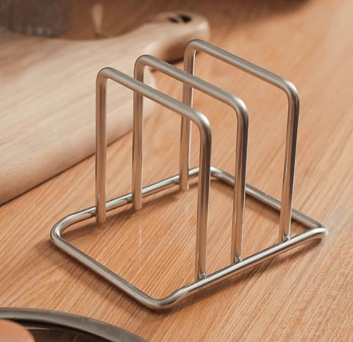 Pot Lid and Cutting Board Storage Rack, Stainless Steel Kitchen Storage Rack (for pot lids and cutting boards), Saves Countertop and Cabinet Space - color: Silver
