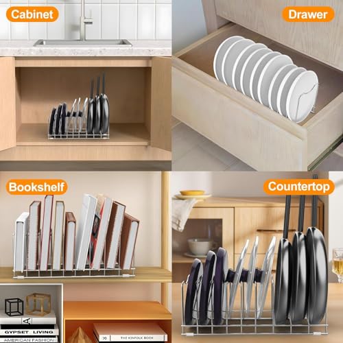 Lid Organizer Pot Lid Organizer Holder Suitable for Bakeware Dish Plate, Cutting Boards, Pots & Pans, Serving Trays, Reusable Containers for Kitchen Countertop (1 Pack)