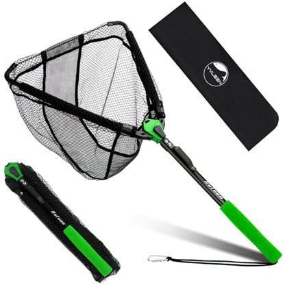 Floating Fishing Net Fish Landing Net - Upgraded Design Foldable & Lightweight Freshwater Fishing Landing Net, Ultra-Thin Rubber Fish Net Easy Catch and Release, Fishing Gifts for Men - color: Green 15"/38cm Hoop Size (Not Extendable)