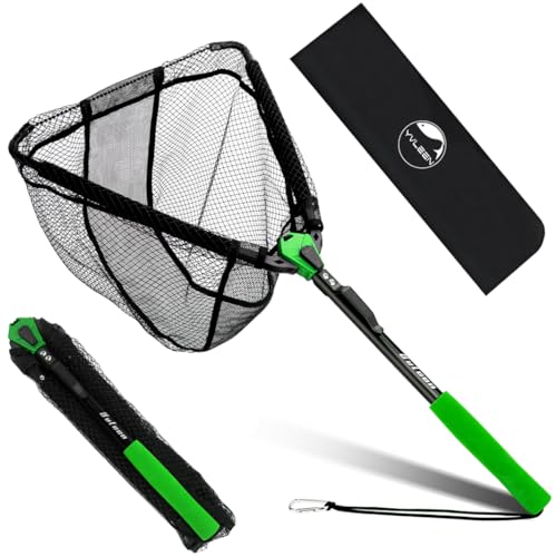 Floating Fishing Net Fish Landing Net - Upgraded Design Foldable & Lightweight Freshwater Fishing Landing Net, Ultra-Thin Rubber Fish Net Easy Catch and Release, Fishing Gifts for Men - color: Green 15"/38cm Hoop Size (Not Extendable)