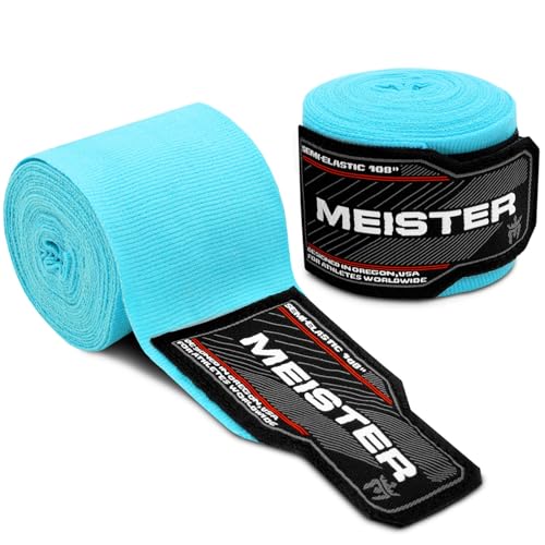 Meister Junior 108" Semi-Elastic Hand Wraps for MMA & Boxing (Pair) | Premium cotton/spandex blend, sized for kids, women and smaller hands for boxing, MMA and Muay Thai - color: Turquoise