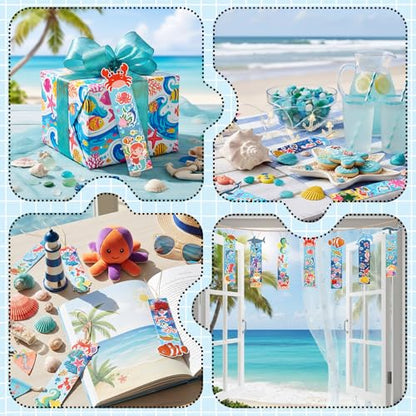 Frienda 48 Sets Summer Ocean Bookmarks Craft Kits DIY Under The Sea Stickers Shark Make Your Own Bookmarks Paper Craft Summer Party Games for Ocean Animals Classroom Activity Supplies - style: Sea Animals