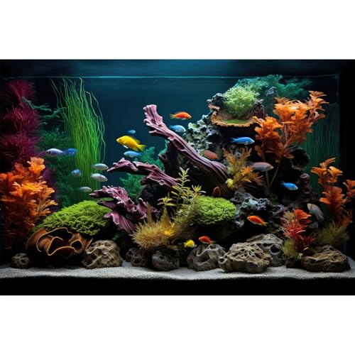 Aquarium Background Lush Aquatic Colorful Plants Terrarium Background Redwood Root Coral Reef Jungle Style Fish Tank Background Amazing Underwater View Aquarium Backdrop Wallpaper Poster Vinyl 24x12in - color: Orange, size: 24(W)x12(H)inches/ 60(W)*30cm(H