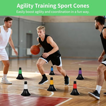 12 Pcs Basketball Cones for Training, 9.4" Cones for Sports Training with Carry Mesh Bag, Agility Cones, Stackable Marker Cones for Football Basketball Speed Grab Drills, Dog Training