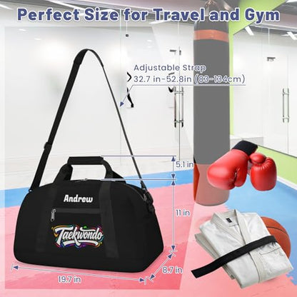 Custom Name Taekwondo Karate Duffle Bag for kids Boy Girls - Personalized Martial Arts Gear Bag - color: Taekwondo Colorful