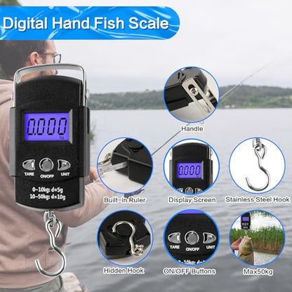 113Pcs Fishing Tool Kit, Fishing Bag, Fishing Pliers Hook Remover, Fish Lip Gripper, Fishing Lures Hook Tackle Box, Handheld Digital Scale, Ice Fly Fishing Gear Accessories Set Fishermen Gift