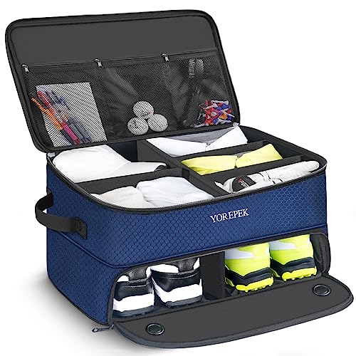 YOREPEK Golf Gifts for Men, 2 Layer Golf Trunk Organizer for 2 Pair Shoes | Waterproof Car Trunk Locker with Separate Ventilated Compartment for Balls, Tees, Clothes, Gloves, Birthday Gifts for Golfers - color: Large-Blue