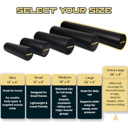 Foam Roller for Muscle Massage, Stiff Back Pain Relief, Physical Therapy, Deep Tissue, Exercise Equipment for Home Gym, Stress, Yoga, Pilates for the Fit Citizen (Black, XL 36 x 6 inches) - size: Extra Large 36 x 6 Inch