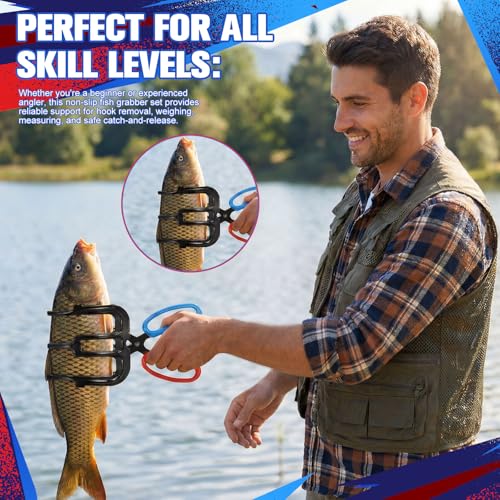 8 Pack Fish Grippers for Fishing Set, 4 x 2-Claw and 4 x 3-Claw Metal Fish Grabber Tools, Non-Slip Fishes Control Clamp for Freshwater Fishing, Crab, Dock, Boat and Tackle Box Use