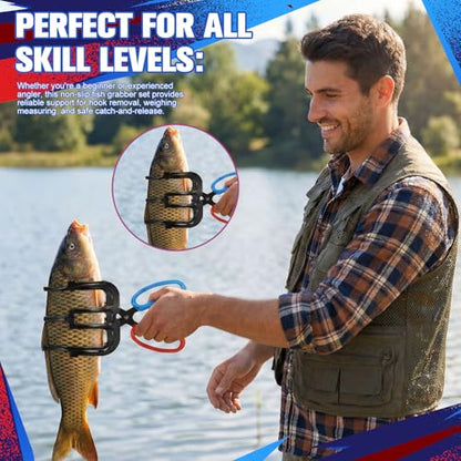 8 Pack Fish Grippers for Fishing Set, 4 x 2-Claw and 4 x 3-Claw Metal Fish Grabber Tools, Non-Slip Fishes Control Clamp for Freshwater Fishing, Crab, Dock, Boat and Tackle Box Use