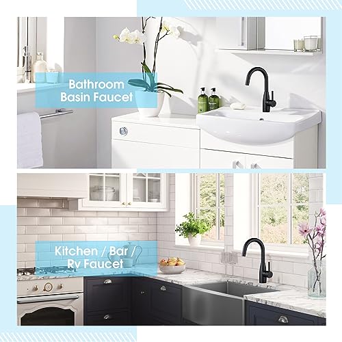 CREA Bar Sink Faucet, Sink Faucets Single Hole Black for Bathroom Kitchen Campers with Deck Plate Prep Wet Utility Small Mini Outdoor Vessel Farmhouse Vanity Lavatory