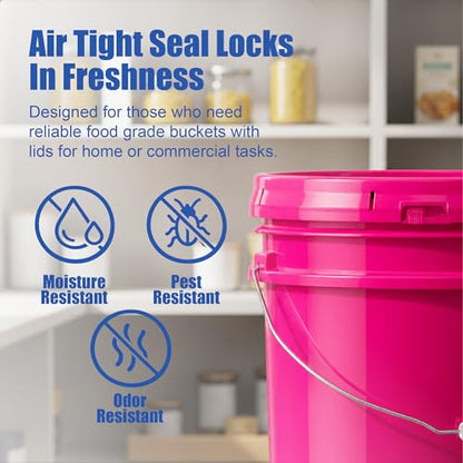5 Gallon Bucket - Food Grade Bucket with Airtight Gasketed Tear Strip Lid, BPA-Free, Heavy-Duty 90 Mil HDPE Plastic Pail, Bulk Storage, Durable Container, Made in USA - Pink, 6 Packs - color: Pink, size: 6 Packs