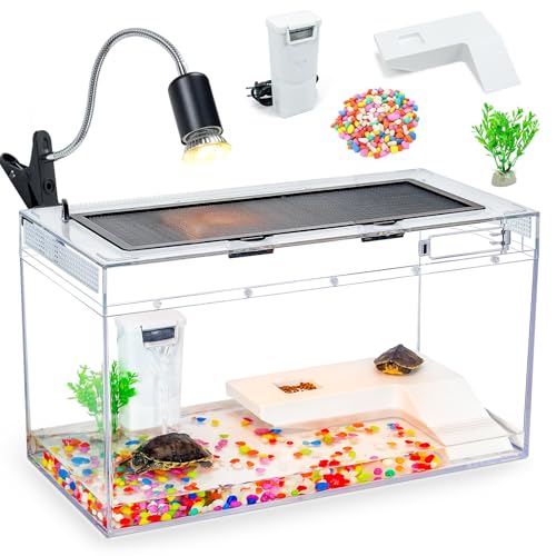20x10.6x9.4'' Turtle Tank Kit - High-Definition Aquarium With Heating Lamp, Filter, Advanced Ventilation, High-Temperature Resistance, Complete Accessories for Habitat