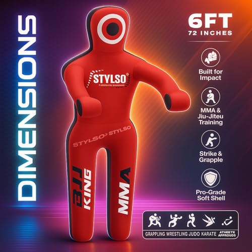 Unfilled Grappling Dummy – Adult Life Size Wrestling & BJJ Training Dummy, MMA Jiu Jitsu Judo Takedown & Throwing Practice, Heavy-Duty Triple-Stitched Canvas Submission Dummy - color: Red, size: 6ft / 72"