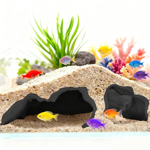 Aquarium Cave Tunnel 3D Printed - Fish Tank Decoration Natural Fish Hideout for Pleco, Shrimp & Corydoras | Sinking Base & Viewing Ports | Substrate-Friendly Decor (6.7" Under Gravel Design)