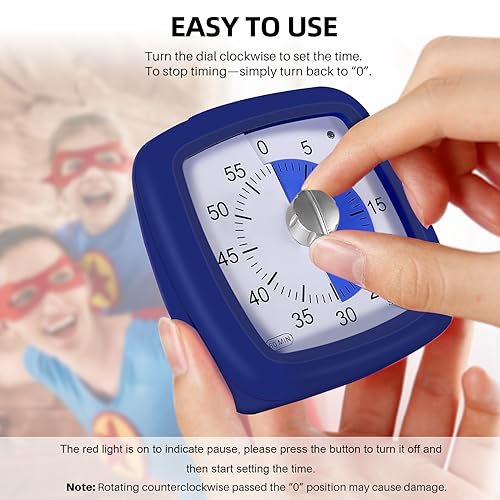 Secura 60-Minute Visual Timer, Silent Study Timer for Kids and Adults - color: Navy Blue & Navy Blue