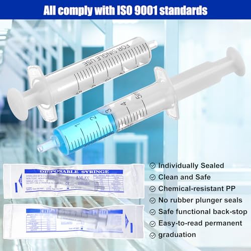 100 Pcs Plastic Syringe No Rubber Plunger Oral Syringes Without Needle Measuring Luer Slip Tip Syringe for Kids Children Liquids Refilling Scientific Labs(5 ml)