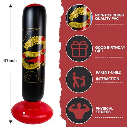 Onirii 66 Inch Kids Inflatable Punching Bag - color: Golden Dragon