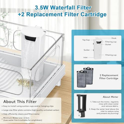 Turtle Tank Kit - Starter Aquarium with Filter, Brush, Easy to Install & Clean, for Turtles, Crabs, Small Reptiles