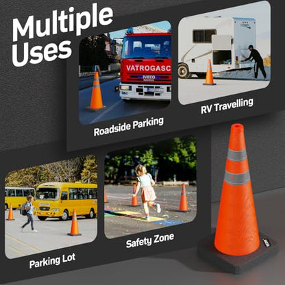 BATTIFE 28 inch Collapsible Orange Traffic Safety Cones Weighted Base 2 Pcs - color: Orange