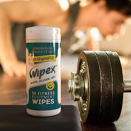 Wipex Fitness Equipment Wipes - EWG Verified - 50 Ct Original Natural Plant Based Gym Wipes for Equipment, Clean Surfaces at Home or Gym, Use as a Yoga Mat Cleaner, Lemongrass, Eucalyptus & Vinegar - size: 50 Count (Pack of 1)