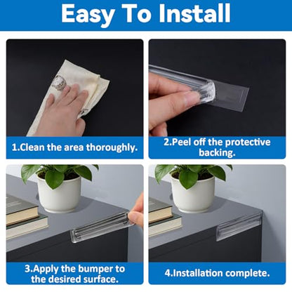 INCREWAY 12Pcs Clear Silicone Bumper Strips, Self-Adhesive Anti-Collision Pads for Cabinet, Chair, Table, Door, Drawer, Toilet Lid, Furniture Surface Protection Wall Guard Noise Reduction (14×60×5mm)