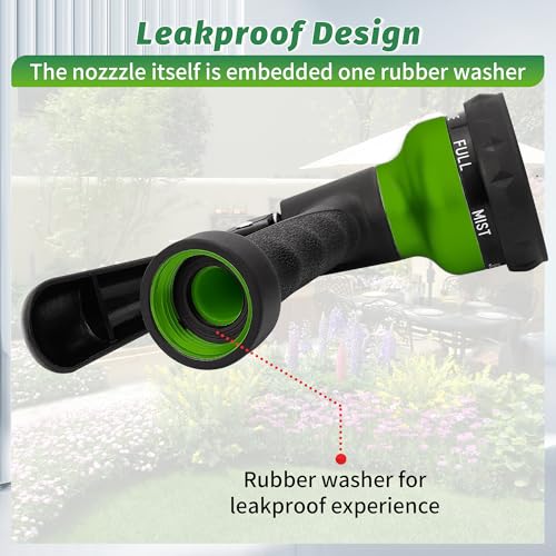 AUTOMAN-Garden-Hose-Nozzle, 2 Pack ABS Water Spray Nozzle with Heavy Duty 7 Adjustable Watering Patterns,Slip Resistant for Watering Plants,Lawn& Garden,Washing Cars,Cleaning,Showering Pets - Green - color: Green ×2