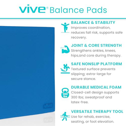 Vive Balance Pad - Foam Large Yoga Mat Trainer for Physical Therapy - color: Champion Blue