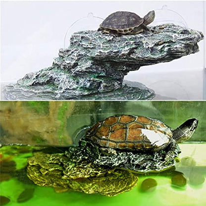 Turtle Basking Platform Reptile Climbing Shale Resin Step Ledge Stone Aquarium Ornament Rock Landscaping Decoration with Suction Cups for Frogs Newts Amphibians Lizard (Medium:8.2”Lx3.3”Wx3.1”H)