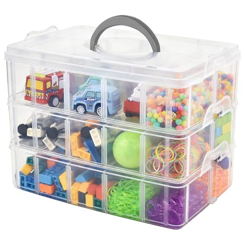3-Tier Stackable Storage Container Box, 30 Compartments - Upgraded Large Clear Craft Organizer with Dividers for Beads, Small Toys, Jewelry, Washi Tape & Sewing Supplies - color: 30 Pcs Storage Box