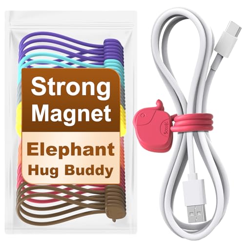 Charming Elephant Magnetic Cable Ties – 24 Pack, Reusable Silicone Cord Organizers for Home & Office, Strong Magnetic Hold, Assorted Colors, Perfect for Cable Organization & Decorative Gift - color: Elephant – Magnetic Clip