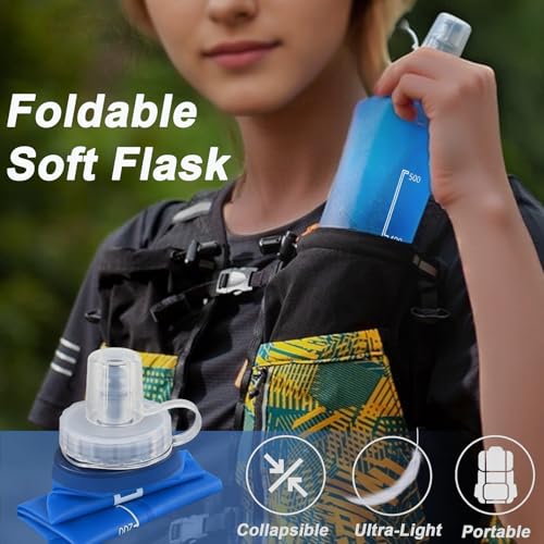 2 Pack Collapsible Water Bottle 500ml – BPA-Free Foldable Soft Flask for Running, Hiking, Cycling, Jogging, Trail Running, Marathon, Travel, Outdoor – Reusable Hydration Bottle for Backpack (500 ml)
