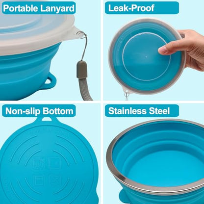 Mess Kit for Camping Silicone Collapsible Bowl Collapsible Cup and Stainless Steel Spoon for Backpacking Outdoor Hiking Traveling and Picnic - color: Blue