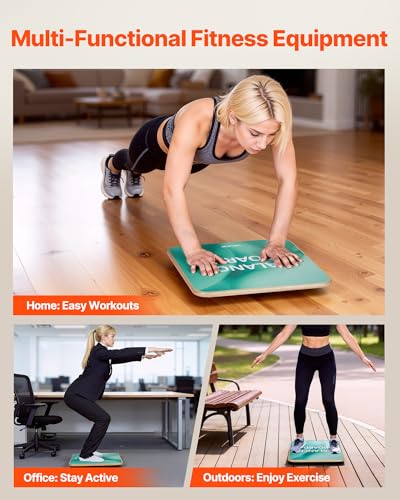 VEVOR Balance Board, 360° Rotating Wobble Board Trainer for Adults 3-Level Adjustable, Wooden Balance Training Equipment, Slip-Resistant Surface for Core Workout, Standing Desk Exercise, Home Gym