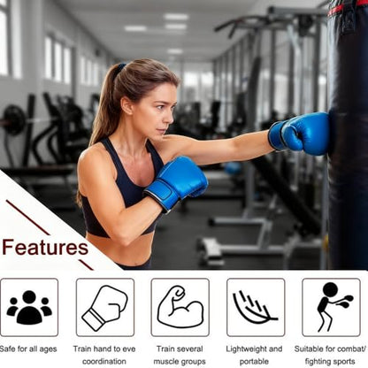 Double End Punching Bag Boxing Striking for Training - Speed Ended Set Includes 3 Reflex Ball Headband and Pump- Portable MMA - color: Red