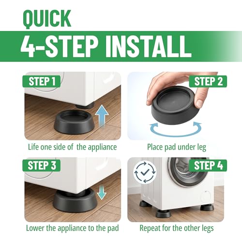 Evelots Anti Vibration Pads for Washing Machine - 8 Pack - Washer Dryer Pedestal Pads - Noise Dampening Support - Floor Protection - Stabilize Washer and Dryer