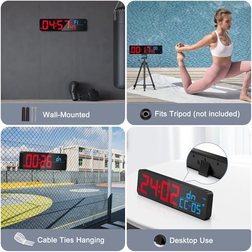 ANJANK 15" Large Gym Timer, LED Digital Wall Clock with Seconds, Timing for Workout, Interval & Rounds, Countdown/Up/Stopwatch/12-Level Volume, Remote Control for Home, Garage, Gym, Crossfit, Fitness - color: Blue + Red2