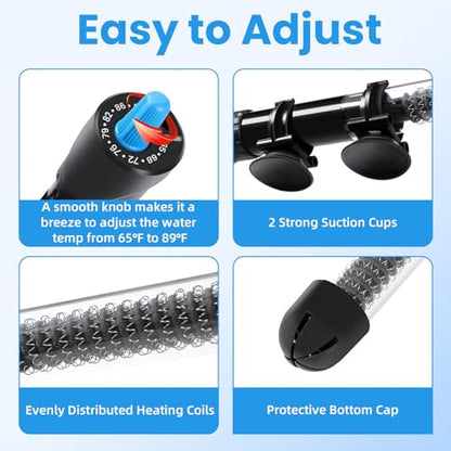 AQUANEAT Aquarium Heater, 25W Fish Tank Heater, Adjustable Submersible Water Thermostat with Thermometer - size: 25W
