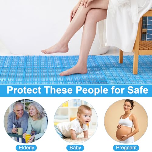 30 Pcs Anti-Slip Drainage Tiles Interlocking Shower Floor Mats 12" x 12" Soft TPE Bathroom Splicing Mats with Drain Holes for Pool, Deck, Garage & Pet Areas(Blue) - color: Blue