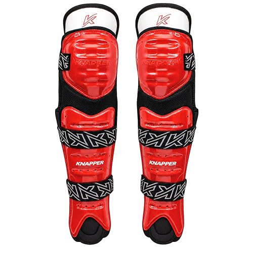 AK5 Ball Hockey Shin Guards - Pro-Level Protection Gear | Impact-resistant, adjustable straps, breathable padding, full lower-leg coverage; indoor, outdoor & dek hockey - teen & adult - color: Red, size: 11
