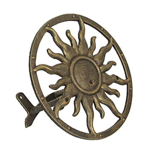 Bronze Finish Cast Iron Sun Wall Mounted Hanging Garden Hose Hanger Celestial Outdoor Decor - Weather Resistant - Easy Install Hose Holder - 11.5 Inches in Diameter - color: Sun - Bronze