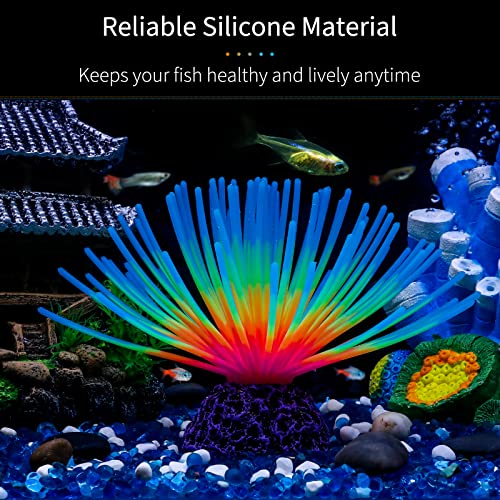Uniclife Aquarium Imitative Iridescent Blue Sea Urchin Ball Artificial Silicone Ornament with Glowing Effect for Fish Tank Landscape Decoration